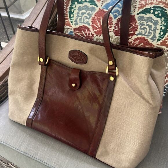 Oroton Australia Canvas & Leather Tote Bag - Picture 2 of 9